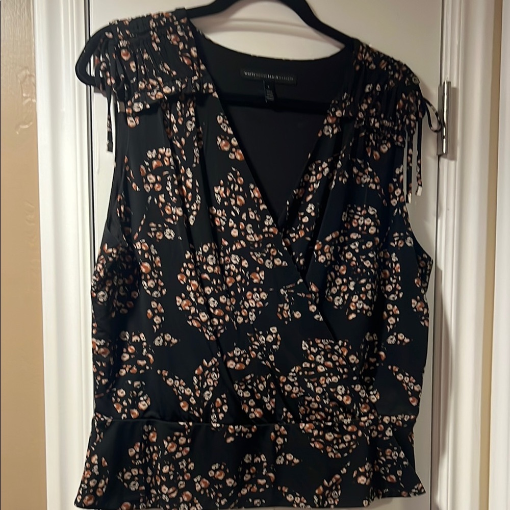 White House Black Market Black and Tan Ruffled Blouse